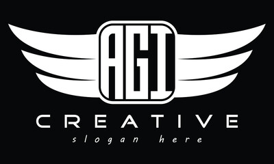 AGI three Letter Wings Flying Initial wing symbol minimalist creative concept flag icon professional logo design Vector template