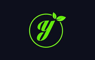 Fresh green leaf nature and healthy leaf logo design vector with the letter and alphabets Y