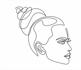 Woman face continuous line drawing.  Line art, drawing of face , fashion concept, woman beauty minimalist, vector illustration.