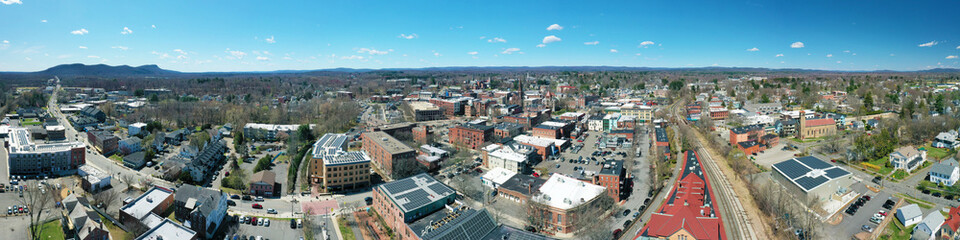 Fototapeta na wymiar Aerial panorama of Northampton, Massachusetts, United States