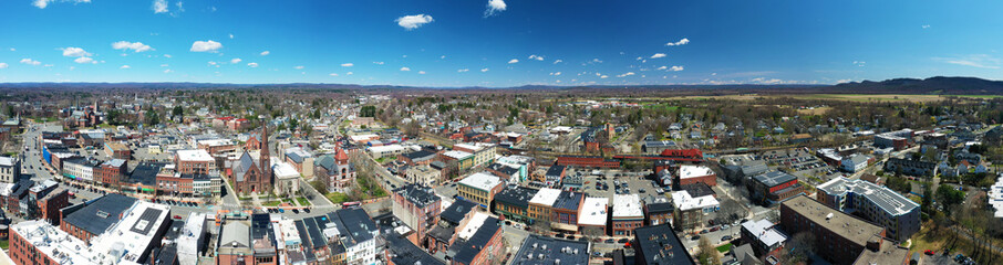 Fototapeta na wymiar Aerial panorama of Northampton, Massachusetts, United States on a fine day