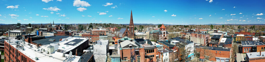 Aerial panorama of Northampton, Massachusetts, United States on a fine morning
