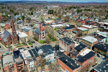 Aerial of Northampton, Massachusetts, United States on a fine morning