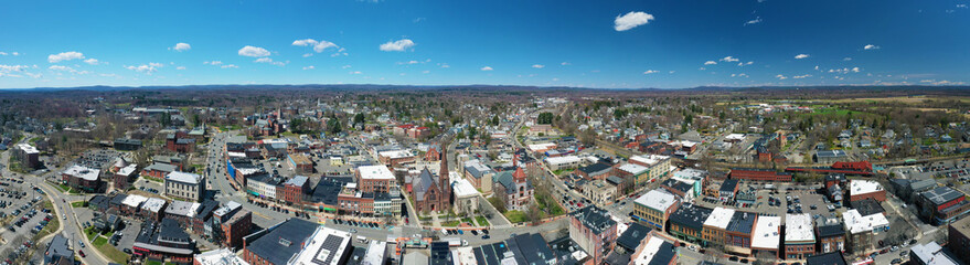 Aerial panorama of Northampton, Massachusetts, United States on a beautiful day