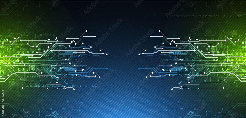 Wall mural abstract background on technological and scientific topics. various techno details with using digita