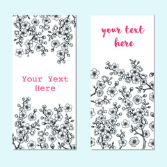 Sakura flowers hand drawn. Vector illustration. Sakura blossom banner. Floral background. Japanese spring.