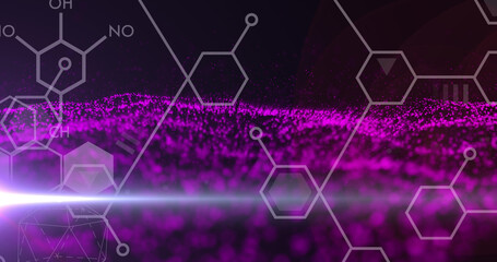 Image of chemical structures with purple mesh on black background