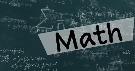 Fototapeta premium Image of math text over mathematical equations on green background