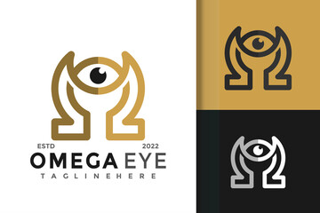 Golden Omega Eye Logo Design Vector Template - obrazy, fototapety, plakaty