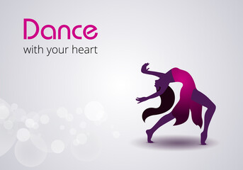 Vector poster perfect for dance studio, performance with dancing girl. Dance with your heart.