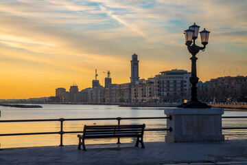 BARI, ITALY - MARCH 4, 2022:  The promenade in the morning.