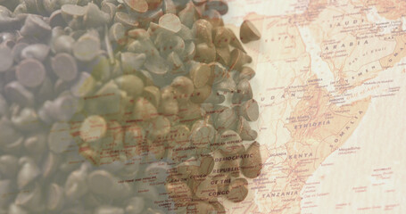 Image of chocolate crisps over world map