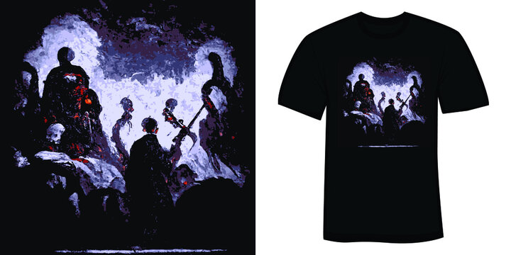 A painting of a concert t-shirt and apparel horror design vector illustration