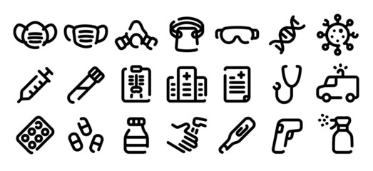 Fototapeta premium Coronavirus icon set (Soft bold line version)