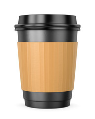 Blank paper coffee cup with cardboard sleeve isolated on white background