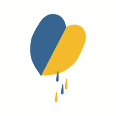 Wounded yellow-blue heart of Ukraine. Tears, drops of the Ukrainian flag.