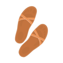 A pair of beach slippers for women. Summer shoes for relax and travel. Fashionable beige female sandals. Fashion and beauty. Vector illustration isolated on white background