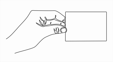 continuous line drawing of hand holding blank horizontal piece of paper