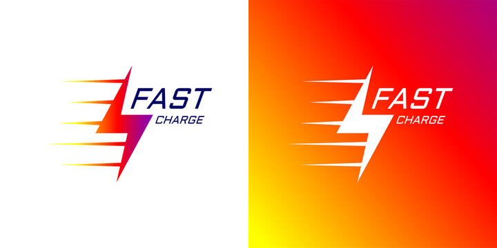 Fast electric charging lightning logo. Quick electrical power charger brand identity symbol. Speed electricity charge linear logotype. Express energy recharge company insignia. Vector advertising icon