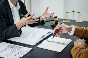 Male lawyer or notary working consulting and discussion to businesswoman client in the office, Law...