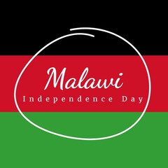 Digital composite image of circular mark over malawi independence day text on malawi flag