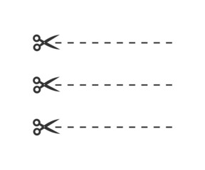 Scissors, trim line icon. Cut paper symbol. Sign snip page vector.