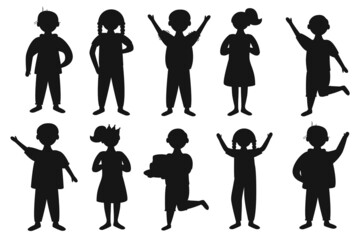 smiling boys and girls Silhouettes premium vector template