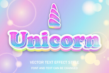 unicorn horn 3d cute kawaii shiny sparkling holographic color editable text effect font style template background wallpaper banner poster flyer