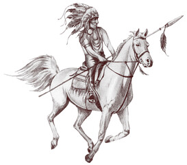 Native American riding a horse illustration