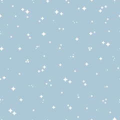 Star Seamless Cute Pattern. Starry Sky Blue White Background. Festive Stars Wallpaper. Vector Holiday and Birthday Party Design