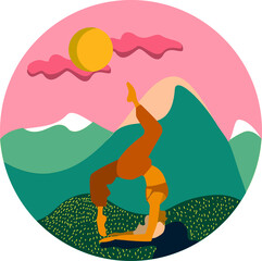 illustration of yoga in the mountains at sunset
