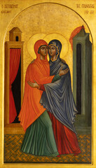 BARI, ITALY - MARCH 5, 2022: The icon of Visitation in the church Chiesa di Santa Croce from 20. cent. © Renáta Sedmáková