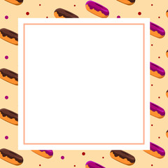 cartoon donuts frame background for bakery or pasrty vector for blank, price or social media mock up or bithday, wedding party invitation