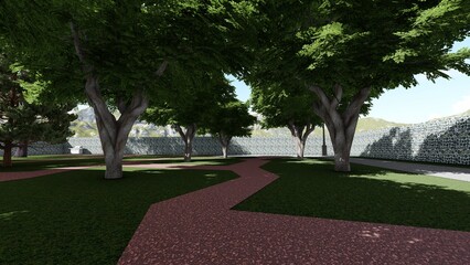 garden with fence summer day