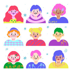 Set of cartoon avatars. Bright characters, funny avatars