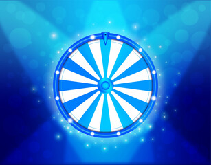 Colorful wheel of fortune. Blue background.