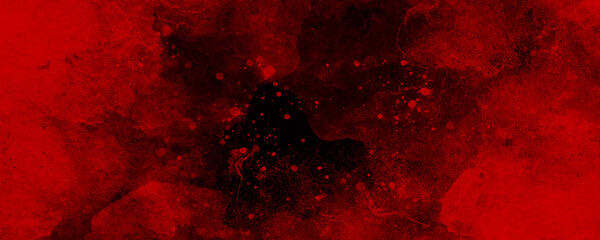 Red watercolor ombre leaks and splashes texture on red watercolor paper background, watercolor dark red black nebula universe. watercolor hand drawn illustration. red watercolor ombre leaks. - obrazy, fototapety, plakaty
