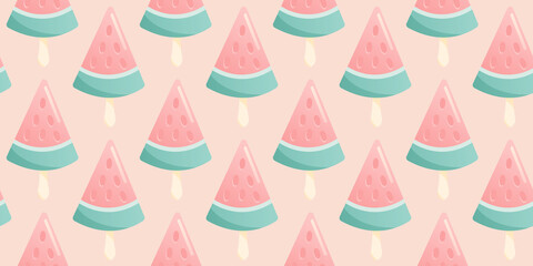 Seamless pattern of watermelon ice cream. Ice cream backgound.