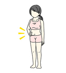 浮き輪肉を気にしてつまんでいる女性のイラスト　隠れ肥満・ポッコリお腹