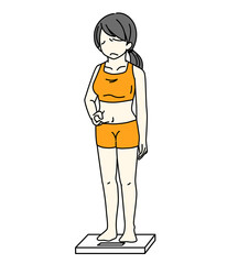 体脂肪を気にしている体重計に乗っている女性のイラスト