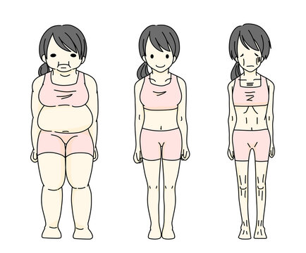 肥満・標準・痩せ　女性のデフォルメ体型のセット　イラスト
