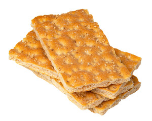 Many crispbread with sesame seeds isolated on the white background