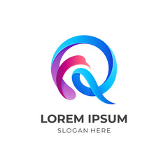 letter Q peacock logo template, letter Q and peacock combination logo with 3d green and blue style