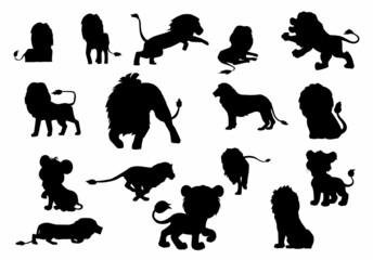 lions tiger wild african animals Silhouettes premium vector template