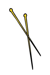 Knitting needles doodle Hand made needlework Vector illustration on white background