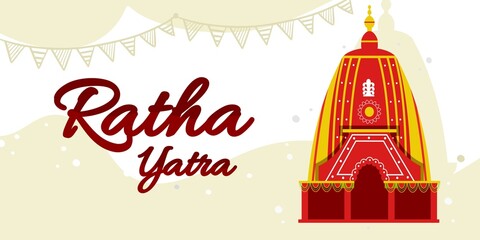 Ratha yatra festival A chariot with wooden deities of Jagannath, Baladeva and Subhadra. Holiday banner greeting card Vector illustration