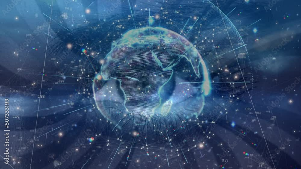 Wall mural animation of data processing over eye and blue background