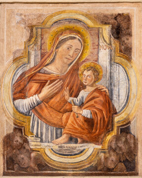 MATERA, ITALY - MARCH 7, 2022: The fresco of Madonna della Nova in the church Chiesa di San Giovanni Battista from 16. cent.