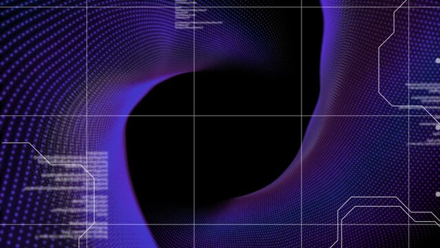 Animation of data processing and spots over black background
