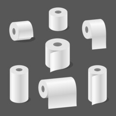 Rolls of White Toilet Papers and Towel Set. Vector